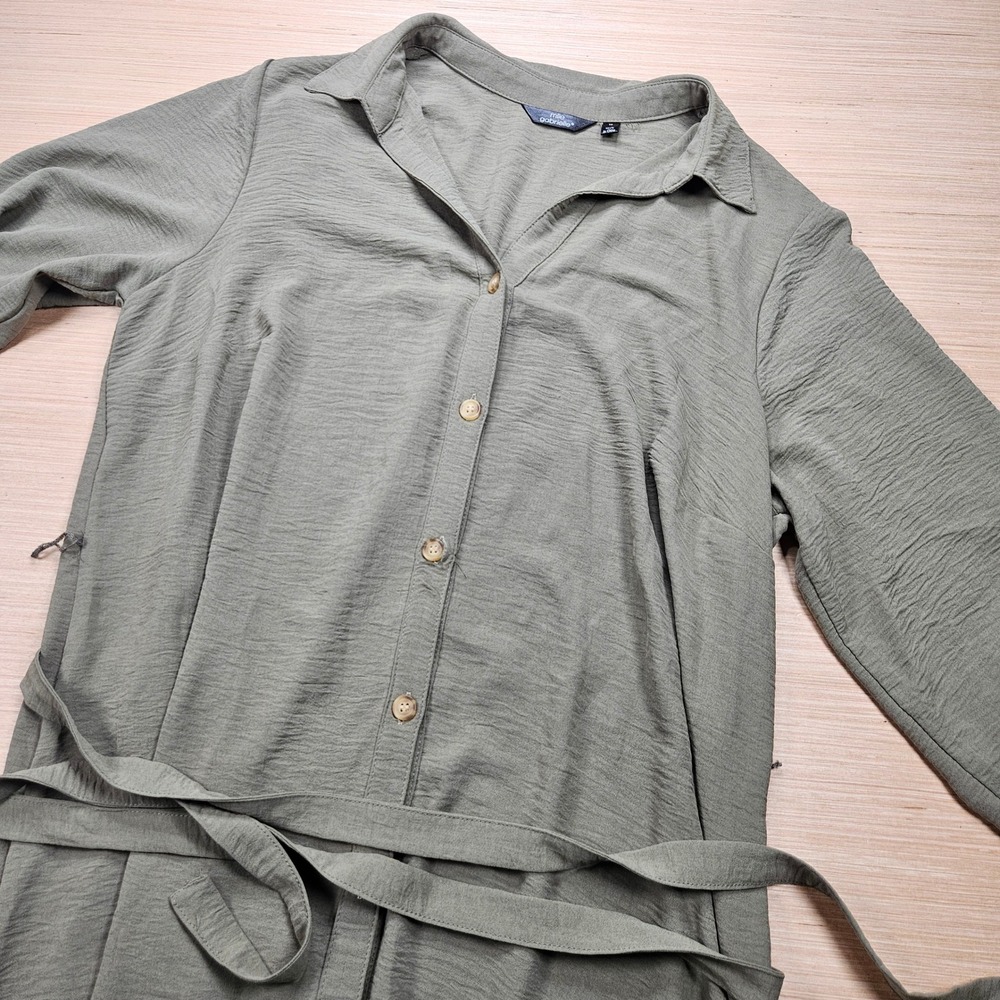 Mlle Gabrielle Shirt Dress Women 1X Olive Green Button Down Belted Utility